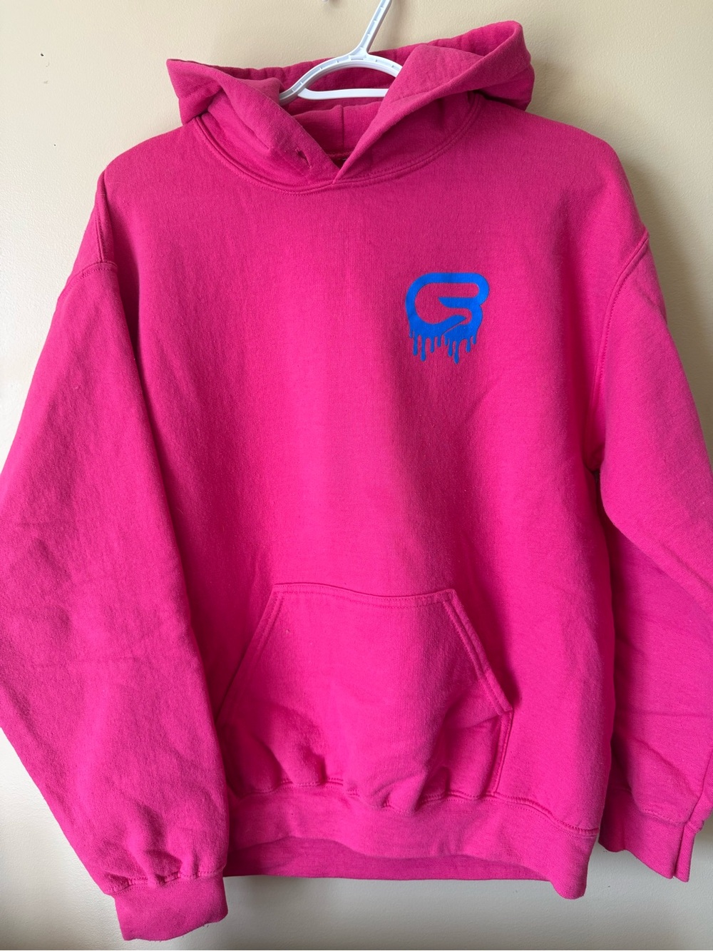 Like new - Cyclebar Hot Pink Hoodie with Blue Drip Logo